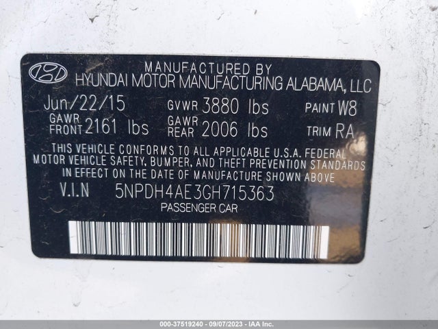 Hyundai ELANTRA SE 2016 5NPDH4AE3GH715363 Image 15