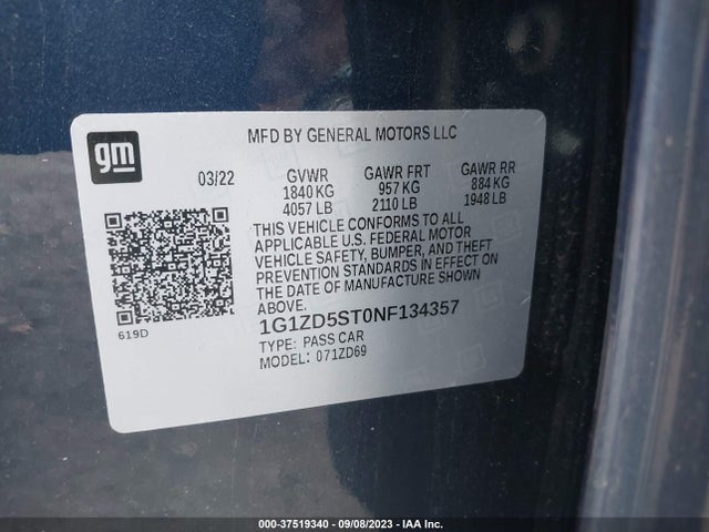Chevrolet MALIBU LT 2022 1G1ZD5ST0NF134357 Image 9