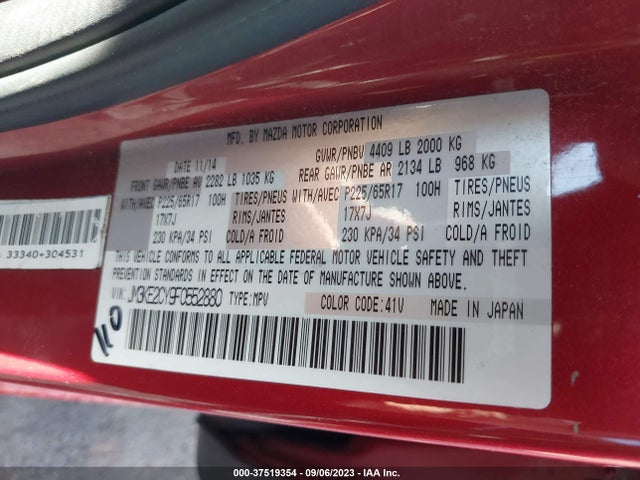 2015 MAZDA CX-5 TOURING VIN: JM3KE2CY9F0552880