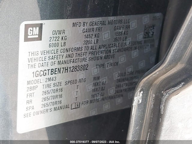 Chevrolet Colorado 4wd Wt 2017 1GCGTBEN7H1283802 Image 9