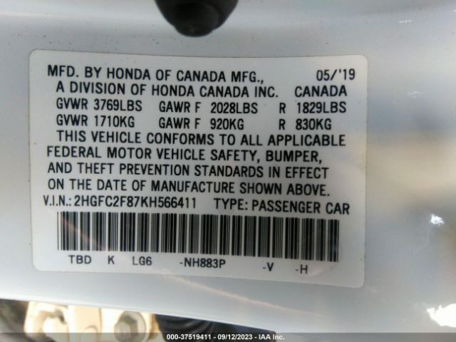 2HGFC2F87KH566411 Honda Civic Sedan Sport