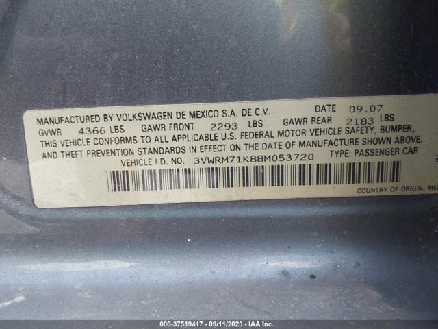 2008 VOLKSWAGEN JETTA SEDAN SE/SEL VIN: 3VWRM71K88M053720