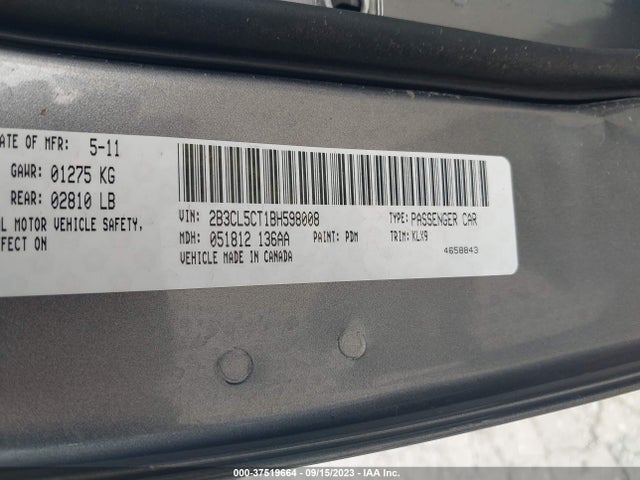 2011 DODGE CHARGER ROAD/TRACK VIN: 2B3CL5CT1BH598008