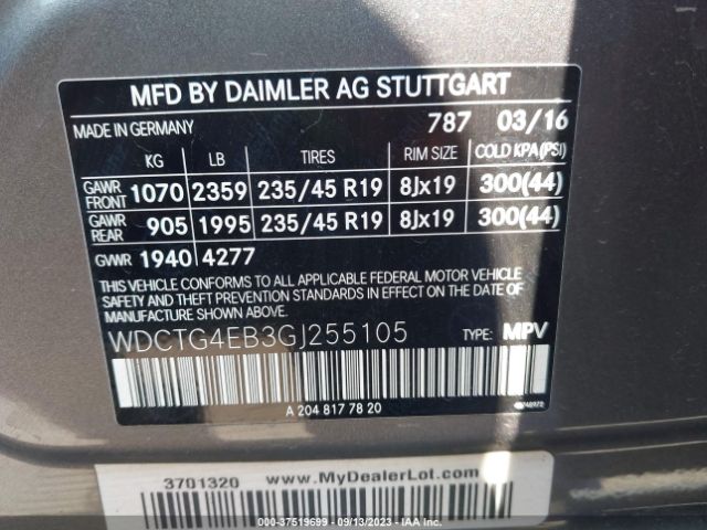 WDCTG4EB3GJ255105 Mercedes-Benz Gla Gla 250