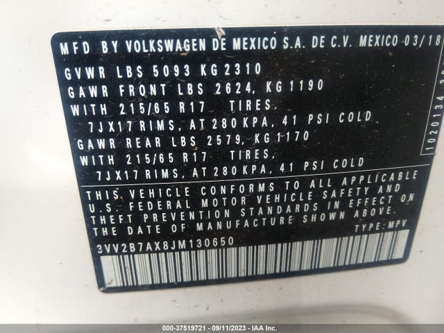 3VV2B7AX8JM130650 Volkswagen Tiguan 2.0t Sel/2.0t Se
