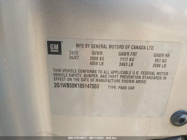 2008 CHEVROLET IMPALA LS VIN: 2G1WB58K189147560