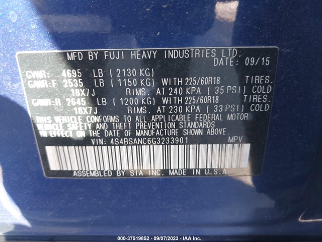 4S4BSANC6G3233901 Subaru Outback 2.5i Limited