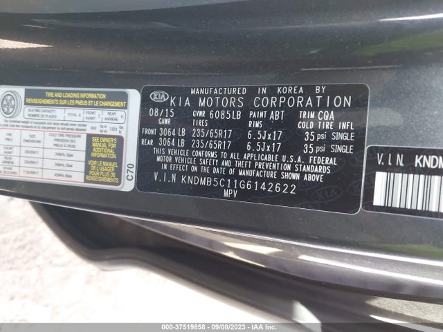 2016 KIA SEDONA LX VIN: KNDMB5C11G6142622