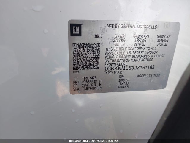 GMC ACADIA SLT 2018 1GKKNMLS3JZ161183 Image 9