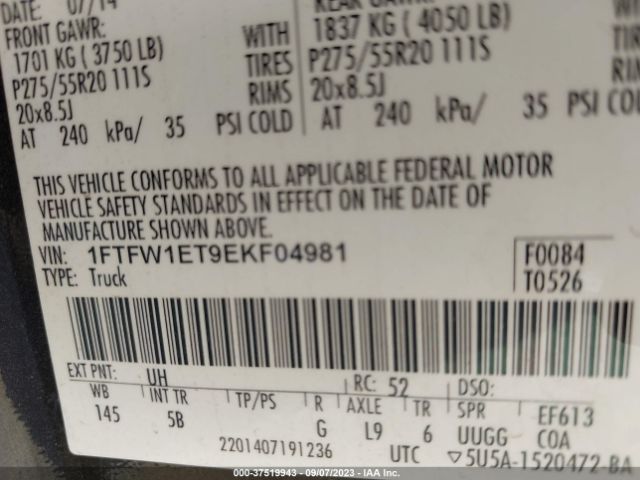 1FTFW1ET9EKF04981 Ford F-150 Xl/xlt/fx4/lariat