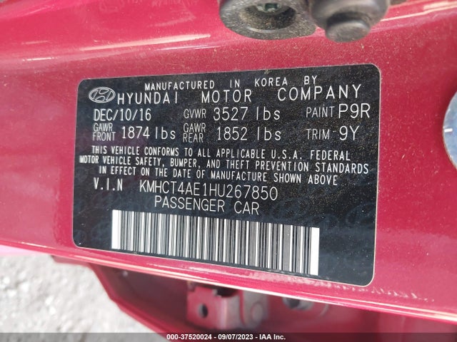 2017 HYUNDAI ACCENT SE VIN: KMHCT4AE1HU267850