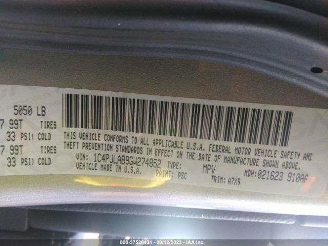 1C4PJLAB9GW274852 Jeep Cherokee Sport