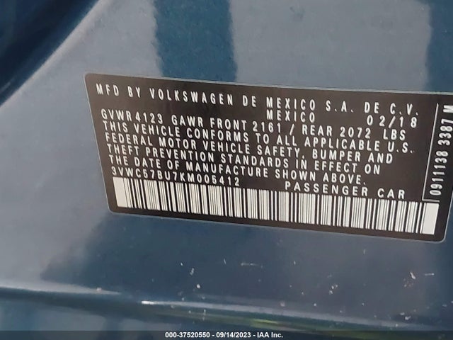 3VWC57BU7KM005412 Volkswagen Jetta S/se/r-line