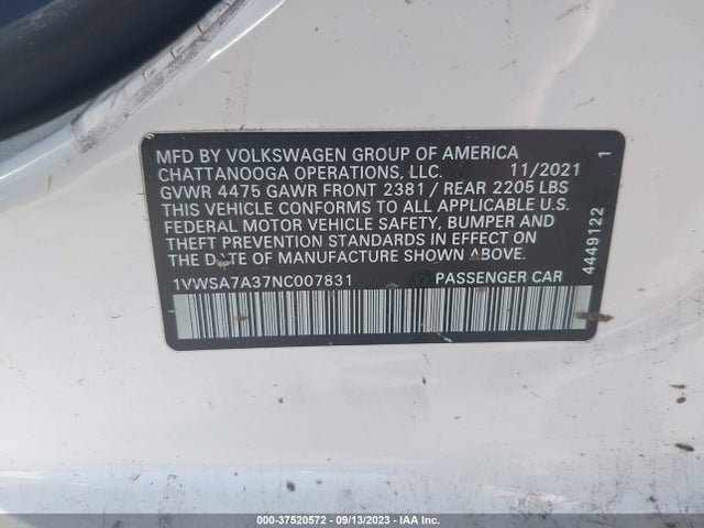 1VWSA7A37NC007831 Volkswagen Passat 2.0t Se