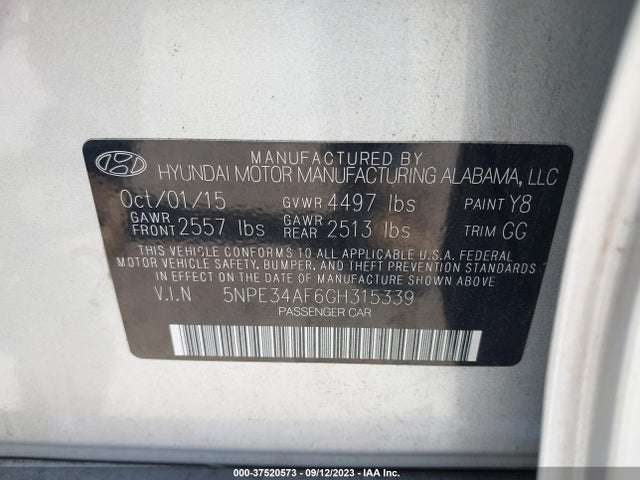 Hyundai Sonata 2.4l Limited 2016 5NPE34AF6GH315339 Image 9
