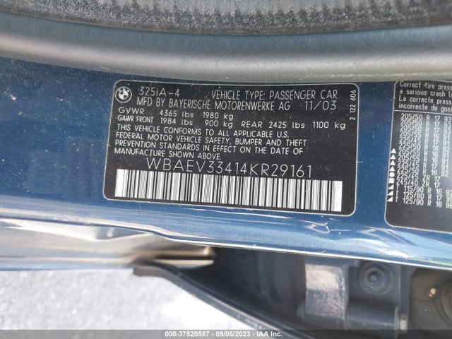 2004 BMW 3 SERIES 325I VIN: WBAEV33414KR29161