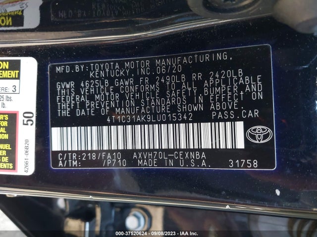Toyota Camry Hybrid Le 2020 4T1C31AK9LU015342 Image 9