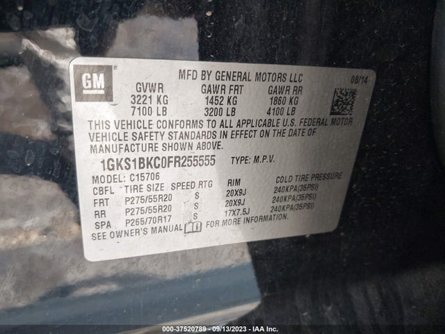 GMC YUKON SLT 2015 1GKS1BKC0FR255555 Image 9