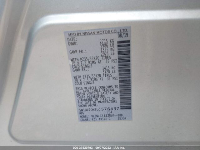 5N1DR2DM3LC576437 Nissan Pathfinder Platinum