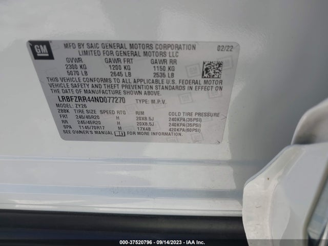 2022 BUICK ENVISION AVENIR VIN: LRBFZRR44ND077270