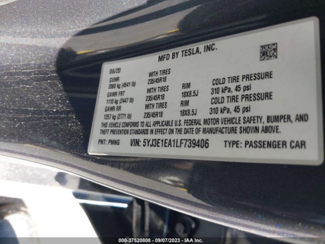 5YJ3E1EA1LF739406 Tesla Model 3 Standard Range