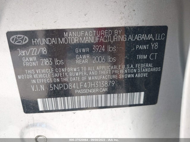 Hyundai ELANTRA SEL 2018 5NPD84LF4JH313879 Image 9