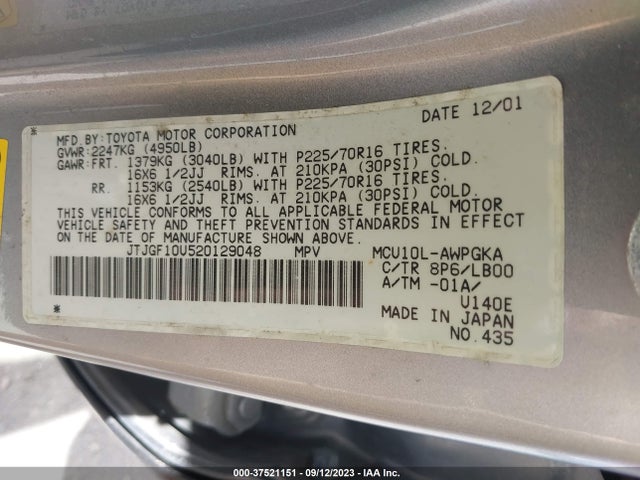2002 LEXUS RX 300 VIN: JTJGF10U520129048