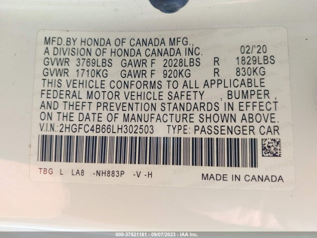 Honda Civic Coupe Lx 2020 2HGFC4B66LH302503 Image 9