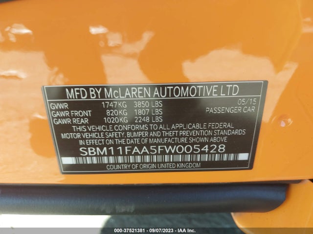 2015 McLaren 650S, VIN: SBM11FAA5FW005428