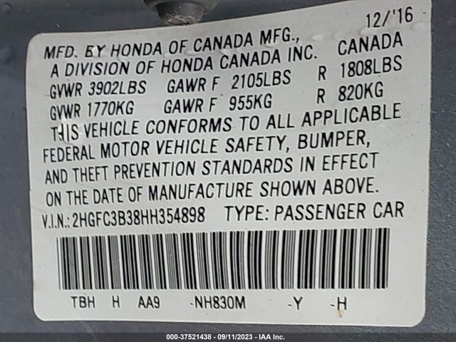 Honda Civic Ex-t 2017 2HGFC3B38HH354898 Image 9