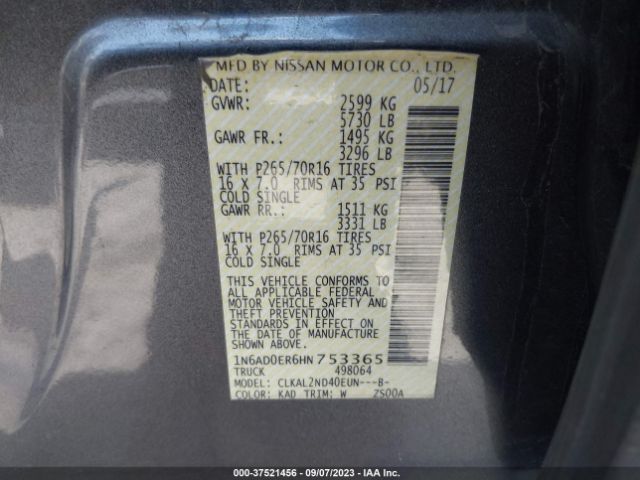 1N6AD0ER6HN753365 Nissan Frontier Sv V6