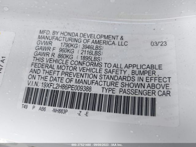 19XFL2H86PE009388 Honda Civic Hatchback Sport