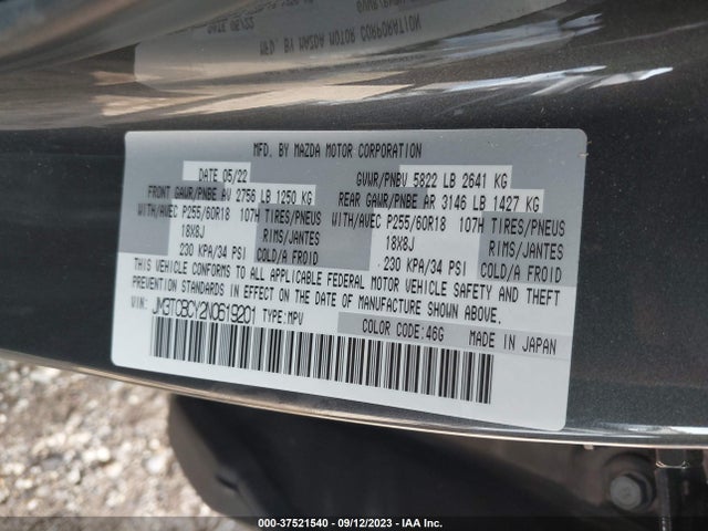 Mazda Cx-9 Touring 2022 JM3TCBCY2N0619201 Image 9