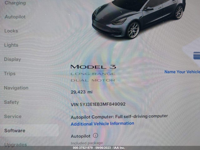 2021 TESLA MODEL 3 LONG RANGE VIN: 5YJ3E1EB3MF849092