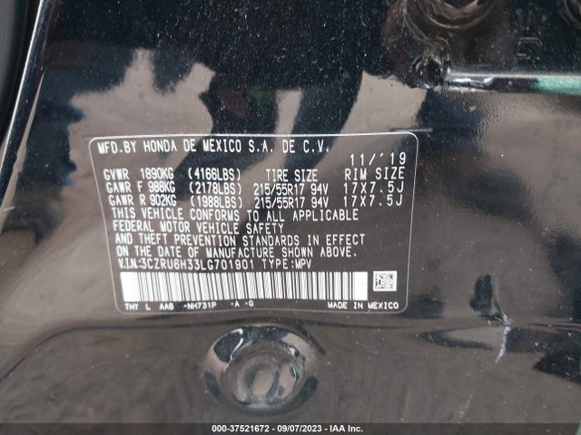 2020 HONDA HR-V LX VIN: 3CZRU6H33LG701901