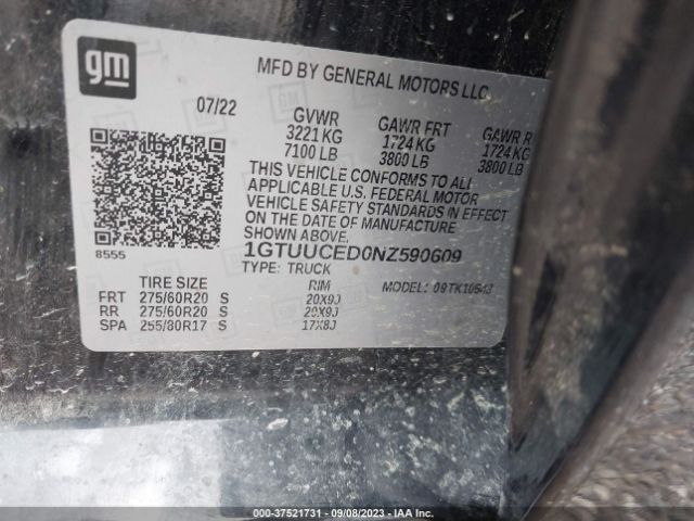 1GTUUCED0NZ590609 GMC Sierra 1500 Elevation