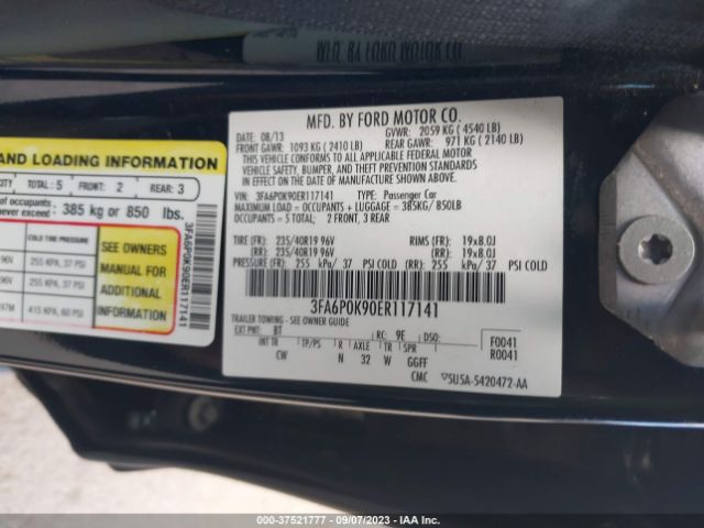 3FA6P0K90ER117141 Ford Fusion Titanium