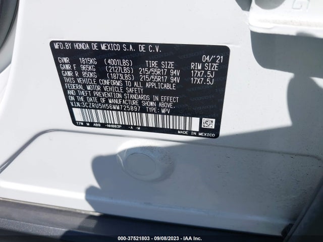 2021 HONDA HR-V EX VIN: 3CZRU5H56MM725897