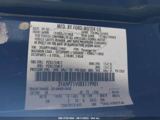 2008 FORD POLICE INTERCEPTOR 2FAHP71V08X119901 Photo 8