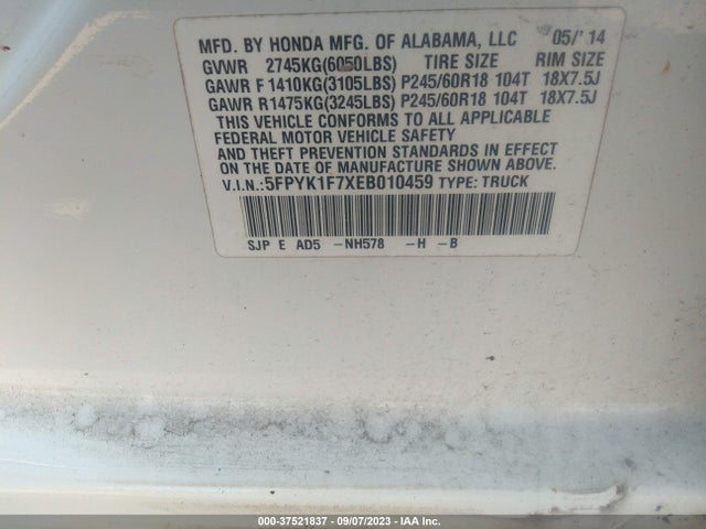 Honda Ridgeline Sport 2014 5FPYK1F7XEB010459 Image 9