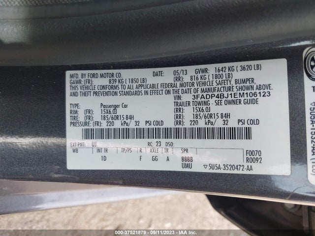 2014 FORD FIESTA SE VIN: 3FADP4BJ1EM106123