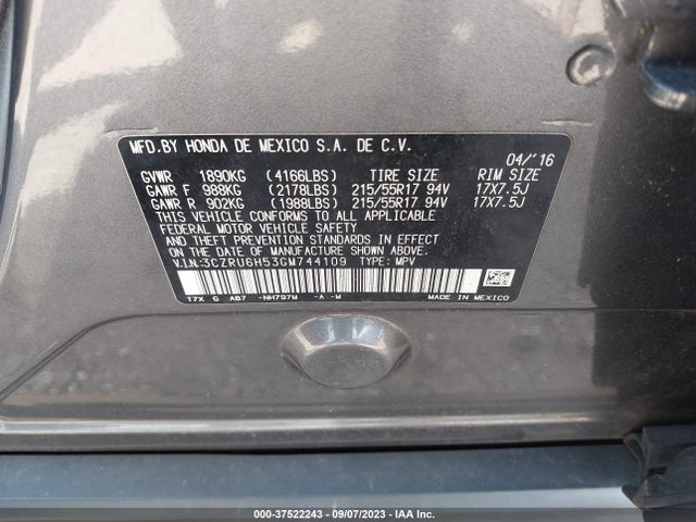 Honda HR-V EX 2016 3CZRU6H53GM744109 Image 9