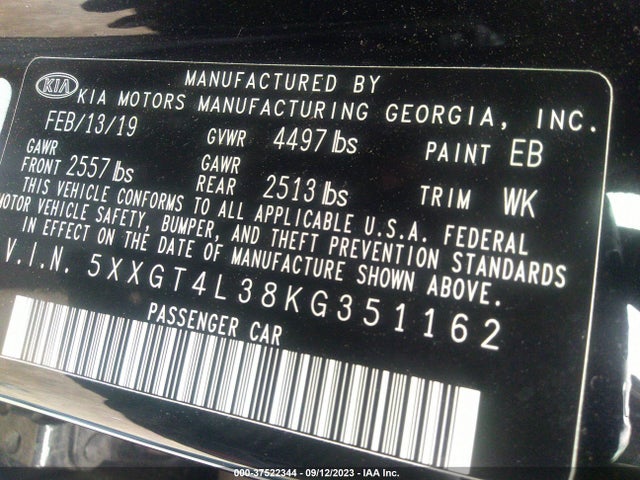 2019 KIA OPTIMA 5XXGT4L38KG351162 Photo 8