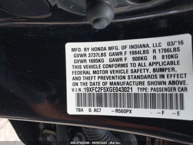 19XFC2F5XGE043021 Honda Civic Sedan Lx