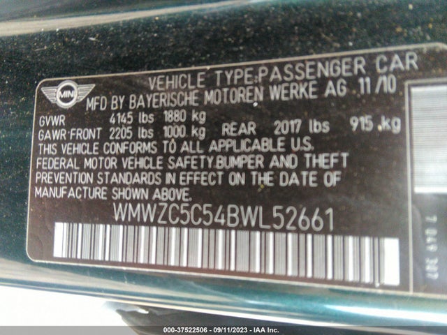 2011 MINI COOPER COUNTRYMAN WMWZC5C54BWL52661 Photo 8