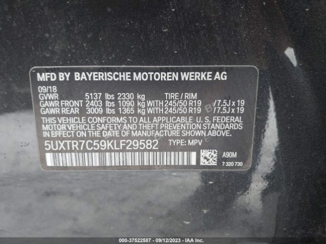 5UXTR7C59KLF29582 BMW X3 Sdrive30i