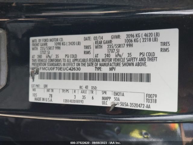 1FMCU0F70EUC42630 Ford ESCAPE S