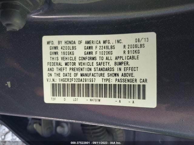 2013 HONDA ACCORD SDN LX VIN: 1HGCR2F32DA281557