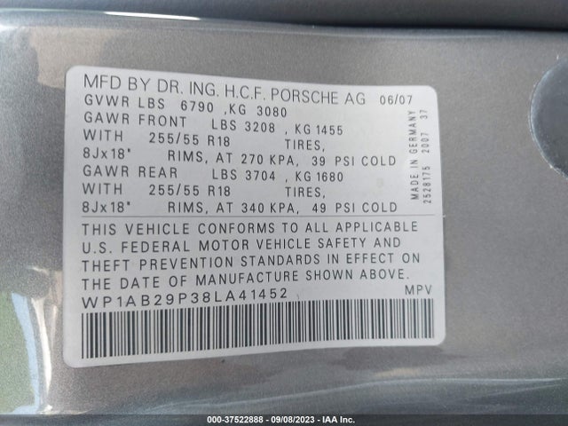 2008 PORSCHE CAYENNE WP1AB29P38LA41452 Photo 8