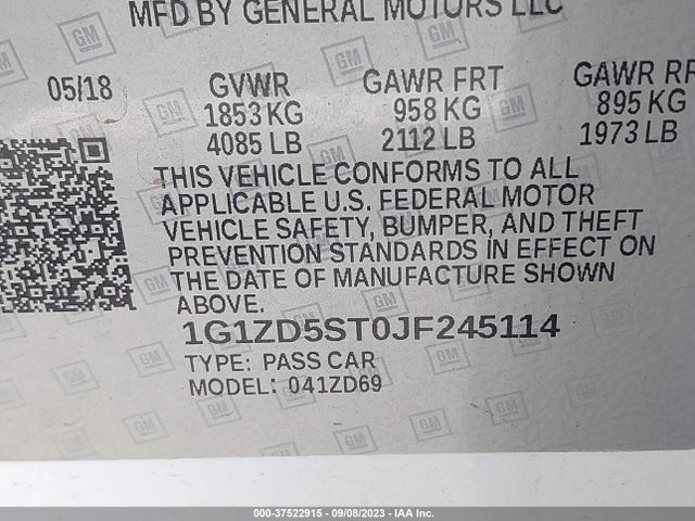 Chevrolet MALIBU LT 2018 1G1ZD5ST0JF245114 Image 9